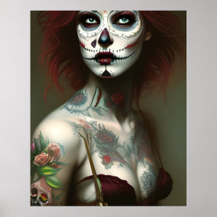 Day of the dead kvinnor med tatueringar poster