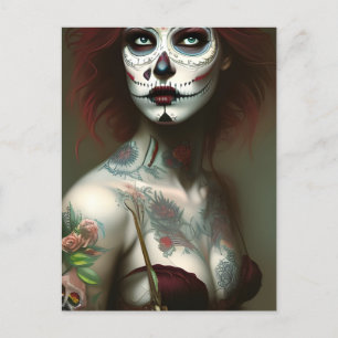 Day of the dead kvinnor med tatueringar vykort