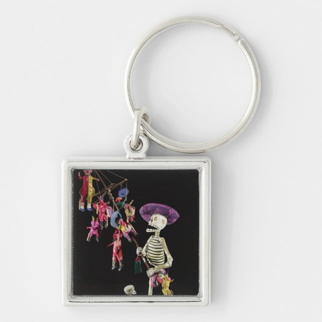 Day of the dead: LeksakPeddler, från Oaxaca Fyrkantig Silverfärgad Nyckelring (Framsidan)