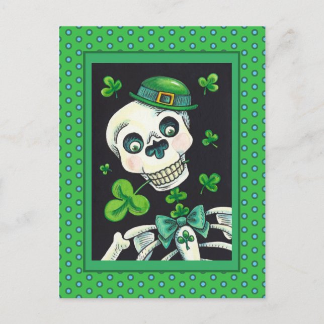 DAY OF THE DEAD LEPRECHAUN, ST. PADDY'S DAY SKULL HELG VYKORT (Framsida)