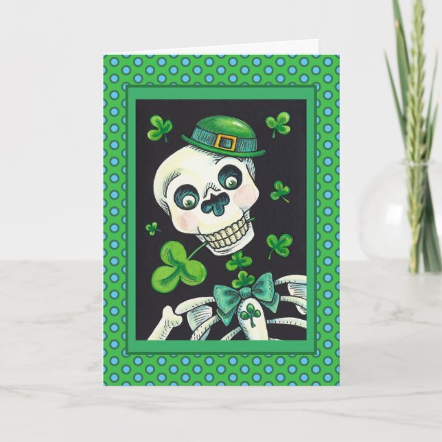 DAY OF THE DEAD LEPRECHAUN, ST. PADDY'S DAY SKULL HELGKORT (Framsida)