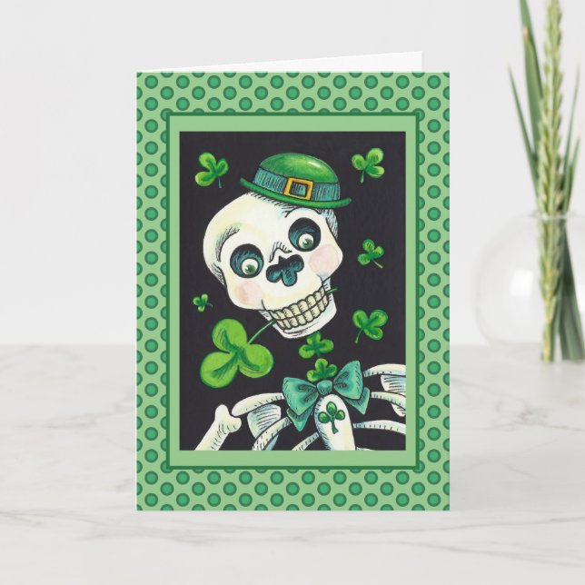 DAY OF THE DEAD LEPRECHAUN, ST. PADDY'S DAY SKULL HELGKORT (Framsida)