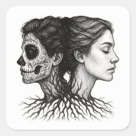 Day of the dead Life and Death Teckning Fyrkantigt Klistermärke