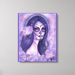 Day of the dead lila ro och butterflies Renee Canvastryck