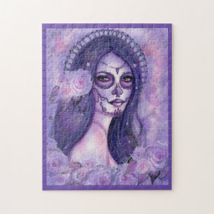 Day of the dead lila ro och butterflies Renee Pussel