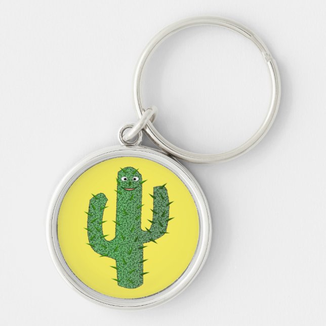 Day of the dead Lycklig Cactus Rund Silverfärgad Nyckelring (Framsidan)