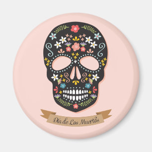 Day of the dead magnet - svart-rosa