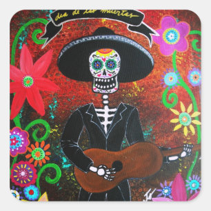 day of the dead mariachi fyrkantigt klistermärke