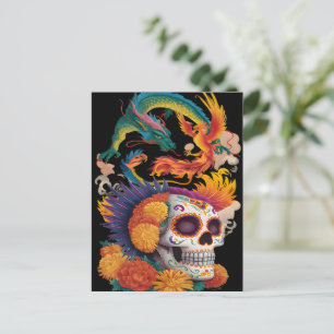 Day of the dead med drake och Phoenix Vykort