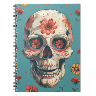 Day of the dead med huvud och blommor anteckningsbok