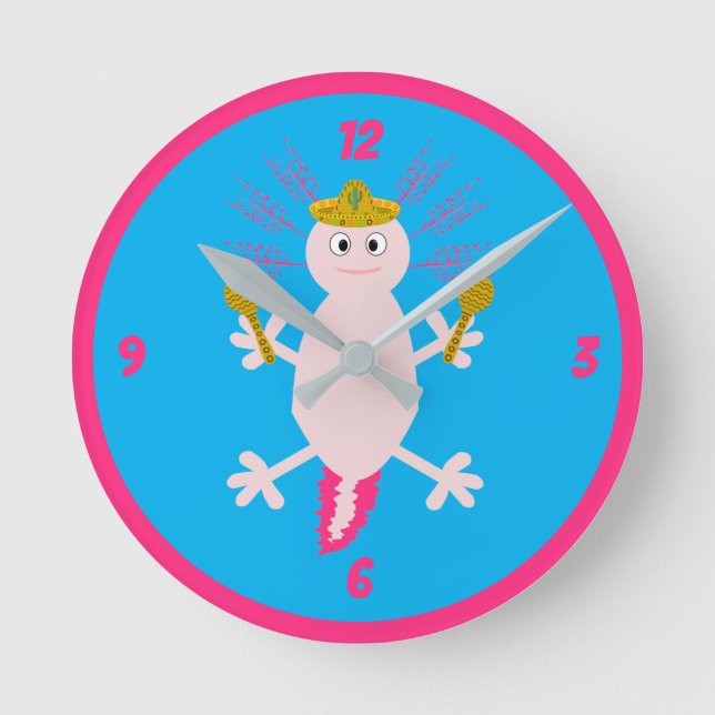 Day of the dead Mexican Axolotl Rund Klocka (Framsida)