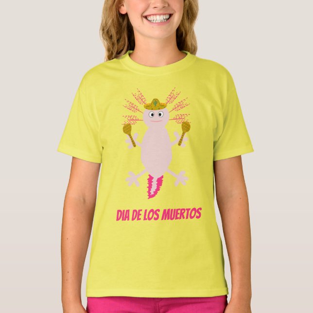 Day of the dead Mexican Axolotl T Shirt (Framsida)