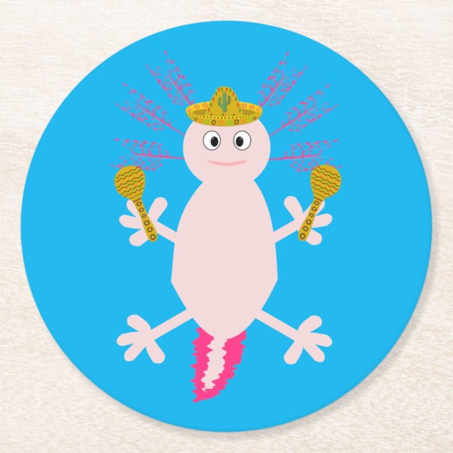 Day of the dead Mexican Axolotl Underlägg Papper Rund (Framsidan)