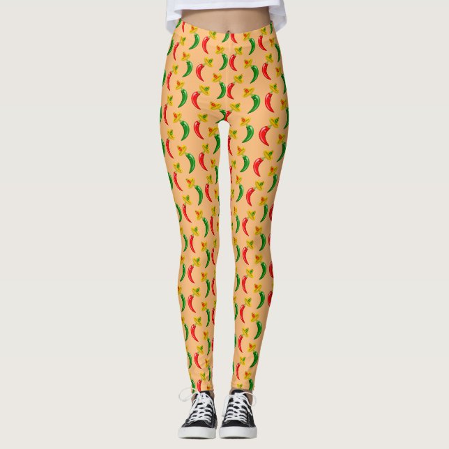 Day of the dead mexikanska Chilis Patterned Leggings (Framsida)