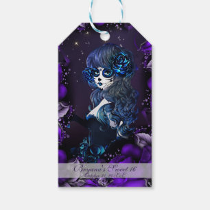 Day of the dead mexikanska Födelsedagsfestens Lila Presentetikett