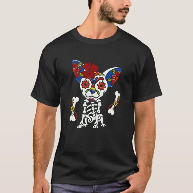 Day of the dead mexikanskt socker Skull Chihuahua  T Shirt (Framsida)