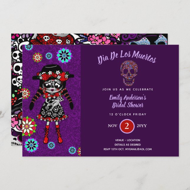 Day of the dead Möhippa Baby Shower Sugar Skull Inbjudningar (Fram/baksida)
