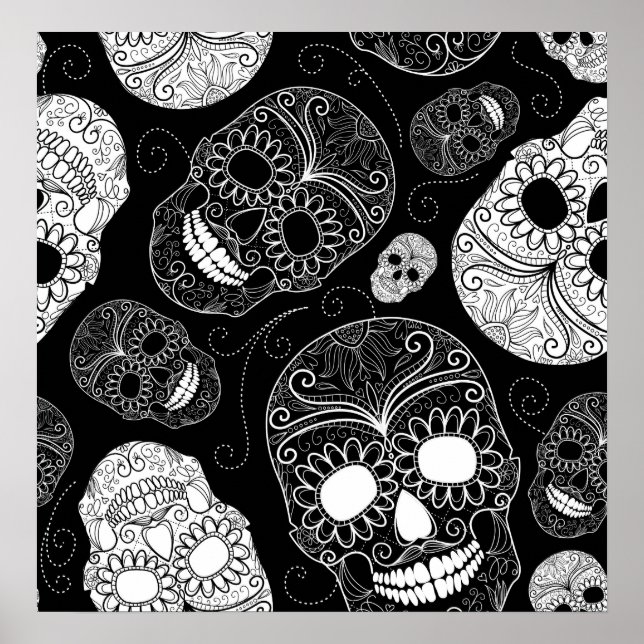 Day of the dead Mosaic Art Black & White Poster (Framsidan)