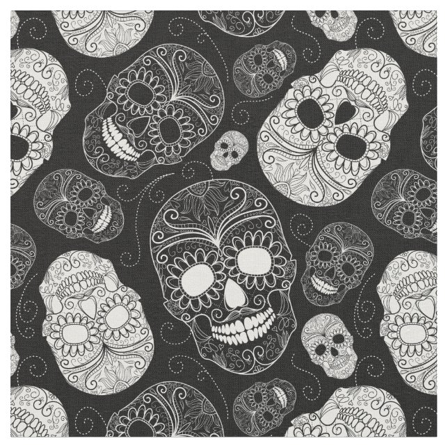 day of the dead Mosaic Art Black & White Tyg (Närbild)