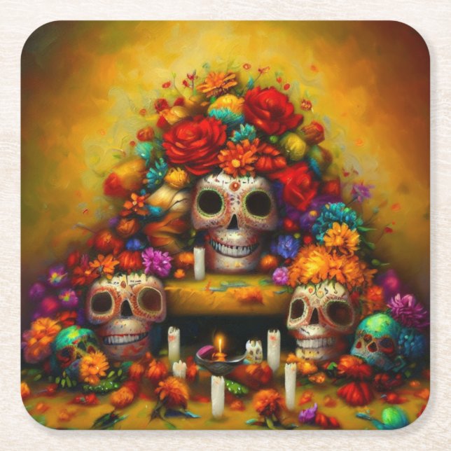 Day of the dead Offrendas 1 Underlägg Papper Kvadrat (Framsidan)