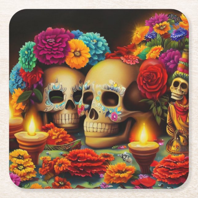 Day of the dead Offrendas 3 Underlägg Papper Kvadrat (Framsidan)