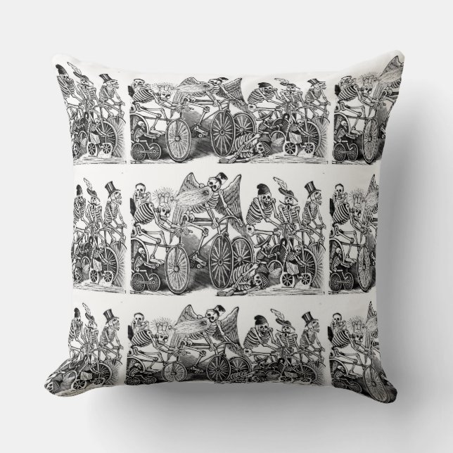 Day of the dead Pillow - Calavera las biciletas Kudde (Framsida)