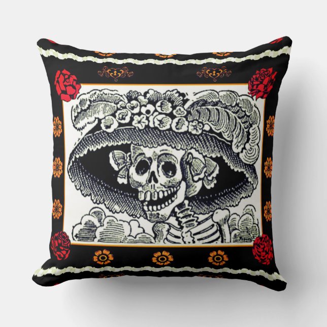 Day of the dead Pillow-La Catrina med Ro Kudde (Framsida)