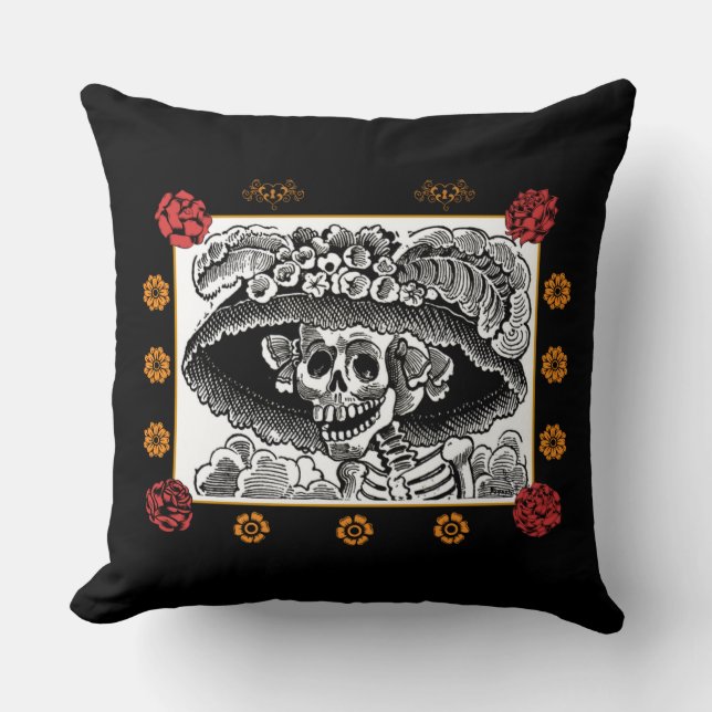 Day of the dead Pillow-La Catrina med Ro Kudde (Framsida)