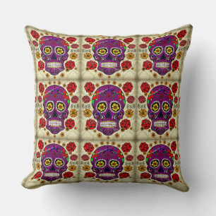 Day of the dead Pillow Lila Sugar Skull Kudde