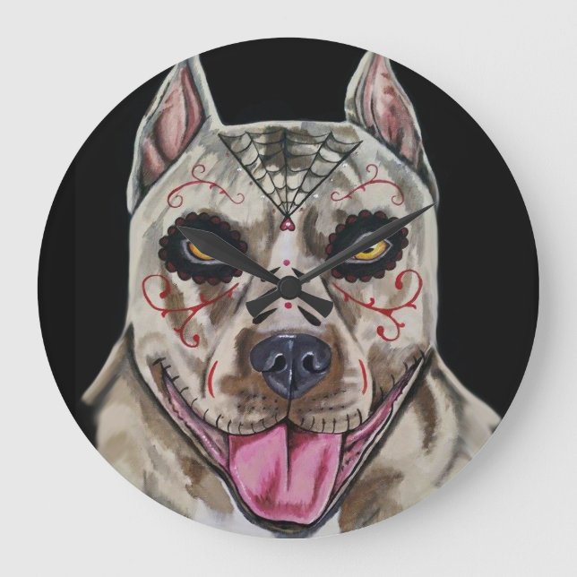 Day of the dead Pitbull Stor Klocka (Framsida)