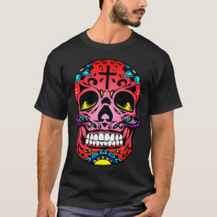 Day of the dead Red Ansikte Kor Sugar Skull Hallsk T Shirt