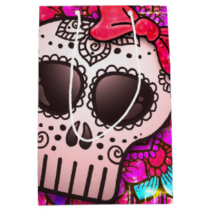 Day of the dead Red Shock rosa Glitter Sugar Skull