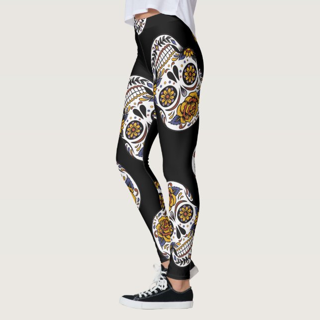 Day of the dead ro Halloween mönster Leggings (Vänster)