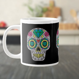 Day of the dead Ro och Crystal-Döskallar på Black Jumbo Mugg