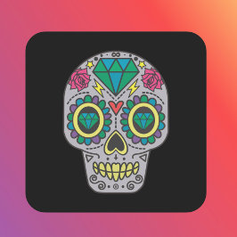 Day of the dead Ro och Crystal Skull på Black Fyrkantigt Klistermärke