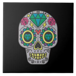 day of the dead Ro och Crystal Skull på Black Kakelplatta