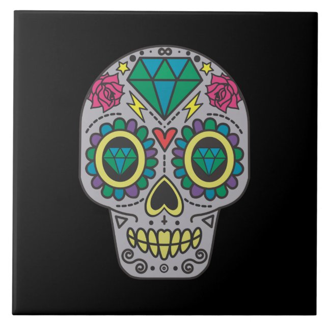 Day of the dead Ro och Crystal Skull på Black Kakelplatta (Framsidan)