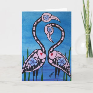 Day of the dead Rosa Flamingo Pair Kort