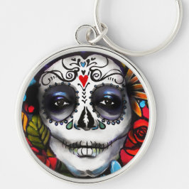 Day of the dead rund silverfärgad nyckelring
