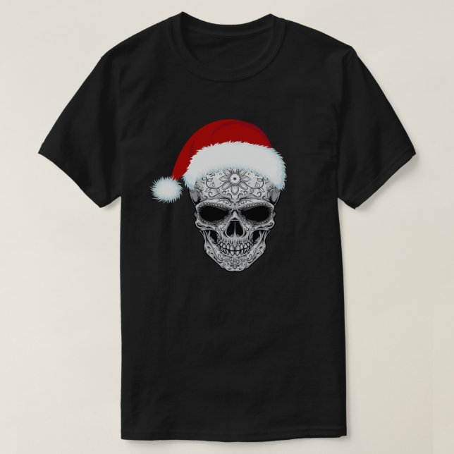 Day of the dead Santa Hat Sugar Skull Jul T Shirt (Design framsida)