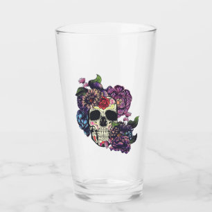 Day of the dead skalle med blommor glaskopp