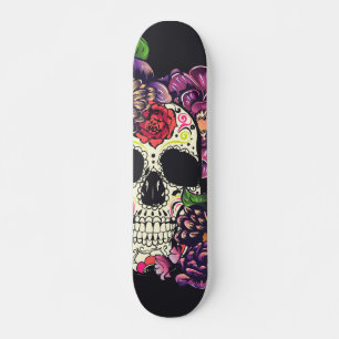 Day of the dead skalle med blommor mini skateboard bräda 18,5 cm