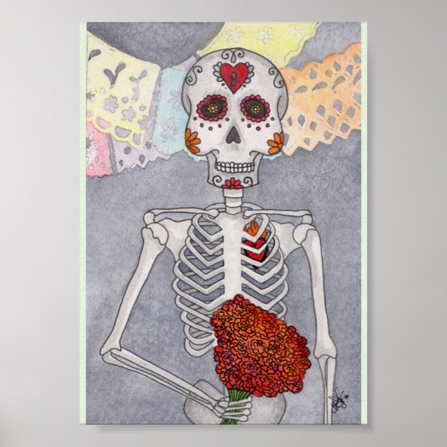 Day of the dead Skeleton Art Print Miranda Poster (Framsidan)