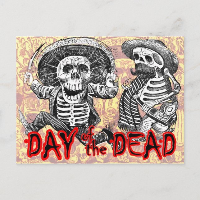 day of the dead - Skeletons med machete och sprit Vykort (Framsida)