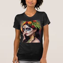 Day of the dead Skull med Blommigt Headdress Women T Shirt