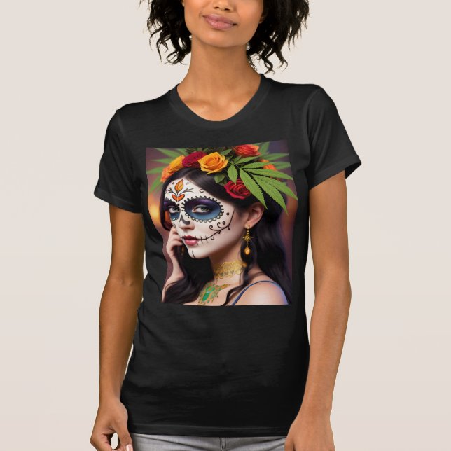 Day of the dead Skull med Blommigt Headdress Women T Shirt (Framsida)