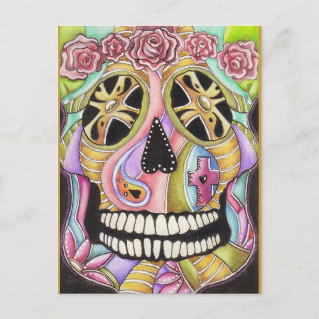 Day of the dead Skull 'n Ro vykort (Framsida)