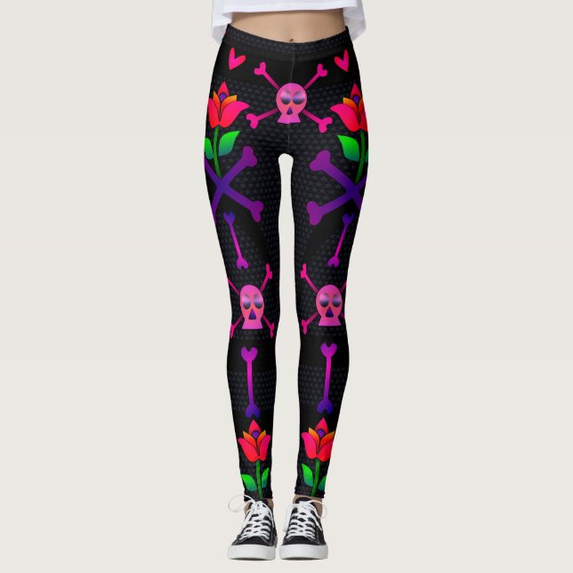 Day of the dead Skull och benbalar Leggings (Framsida)