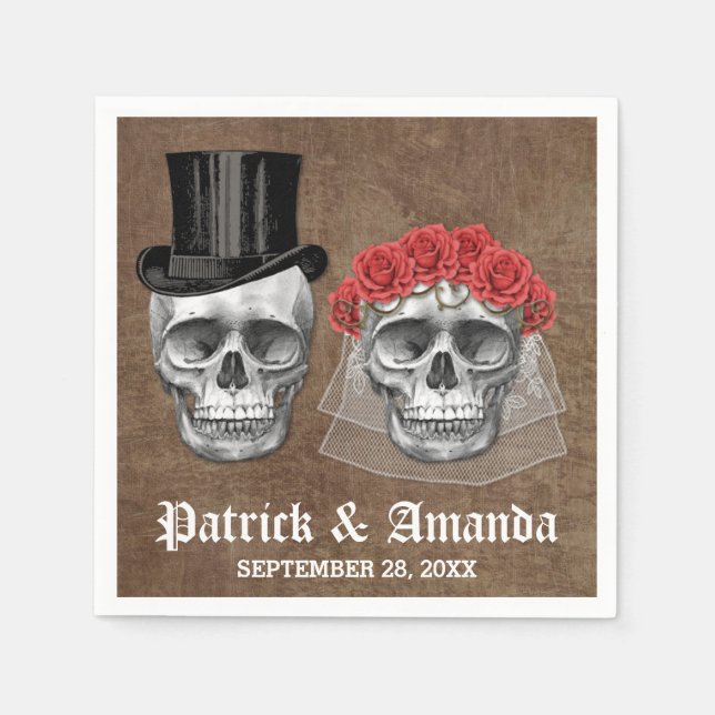 Day of the dead Skull par Goth Bröllop Napkins Pappersservett (Framsidan)