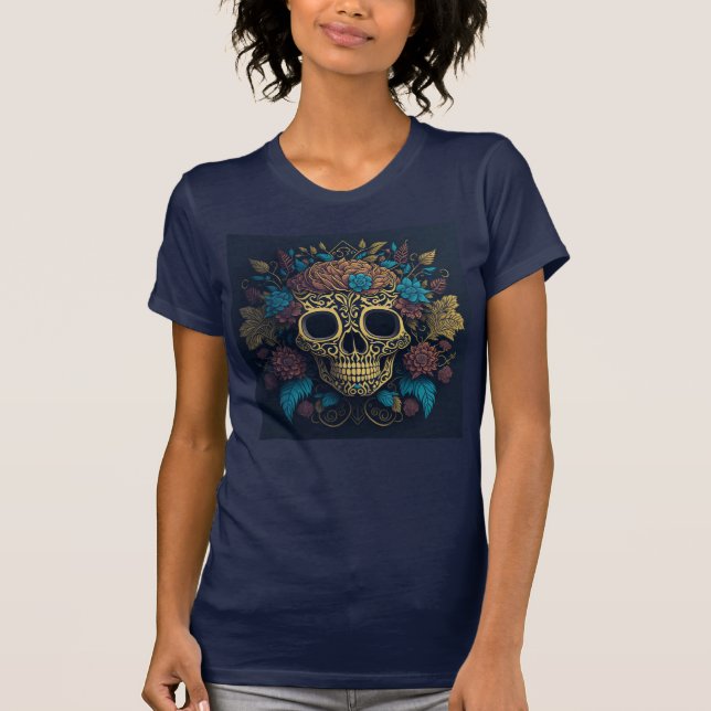 Day of the dead Skullturkos Blåblå kvinnor T Shirt (Framsida)